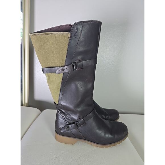 Teva Leather Riding Boots Size 7 Waterproof Knee High Indie Boho Chic Winter - Picture 3 of 8